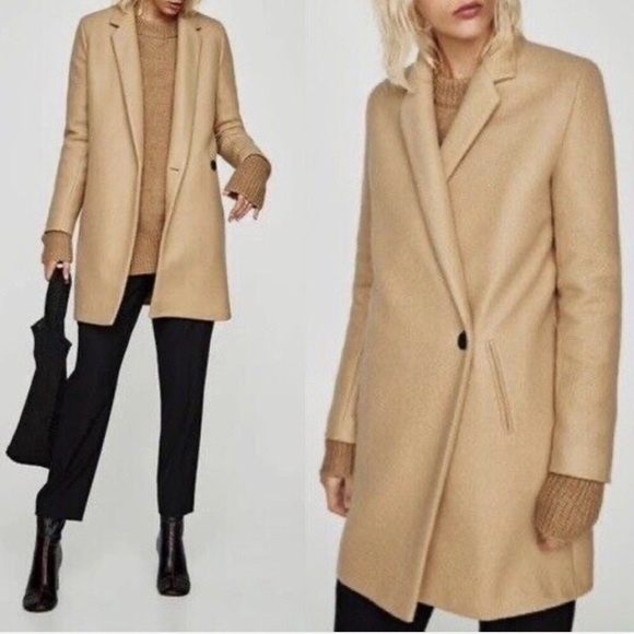 Zara Cotton Blend Double Breasted Camel Trench Coat Sz Medium Soft Single Button - Picture 1 of 16